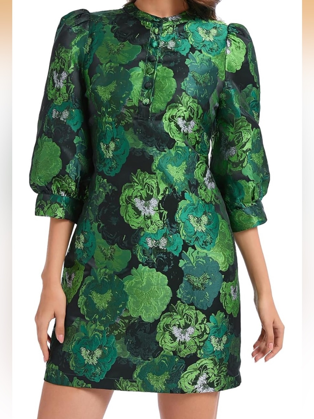 Emerald and Forest green jacquard mini dress
